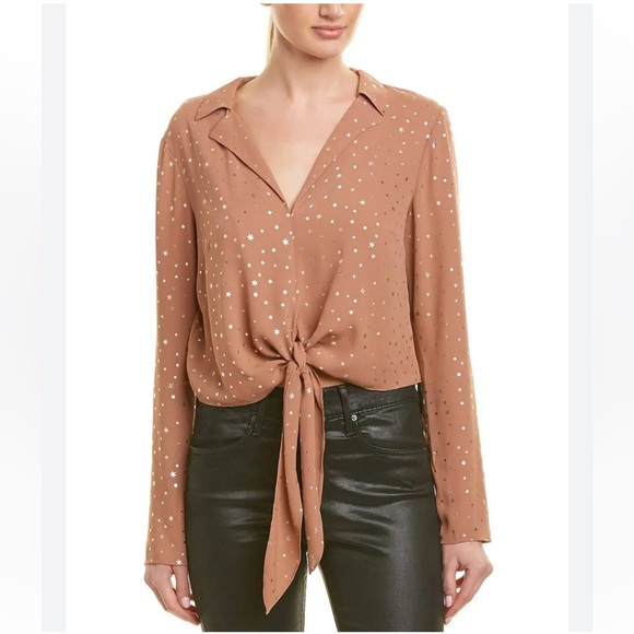 BCBGeneration Metallic Star Tie Front Blouse Dusty Pink Large - Picture 1 of 10
